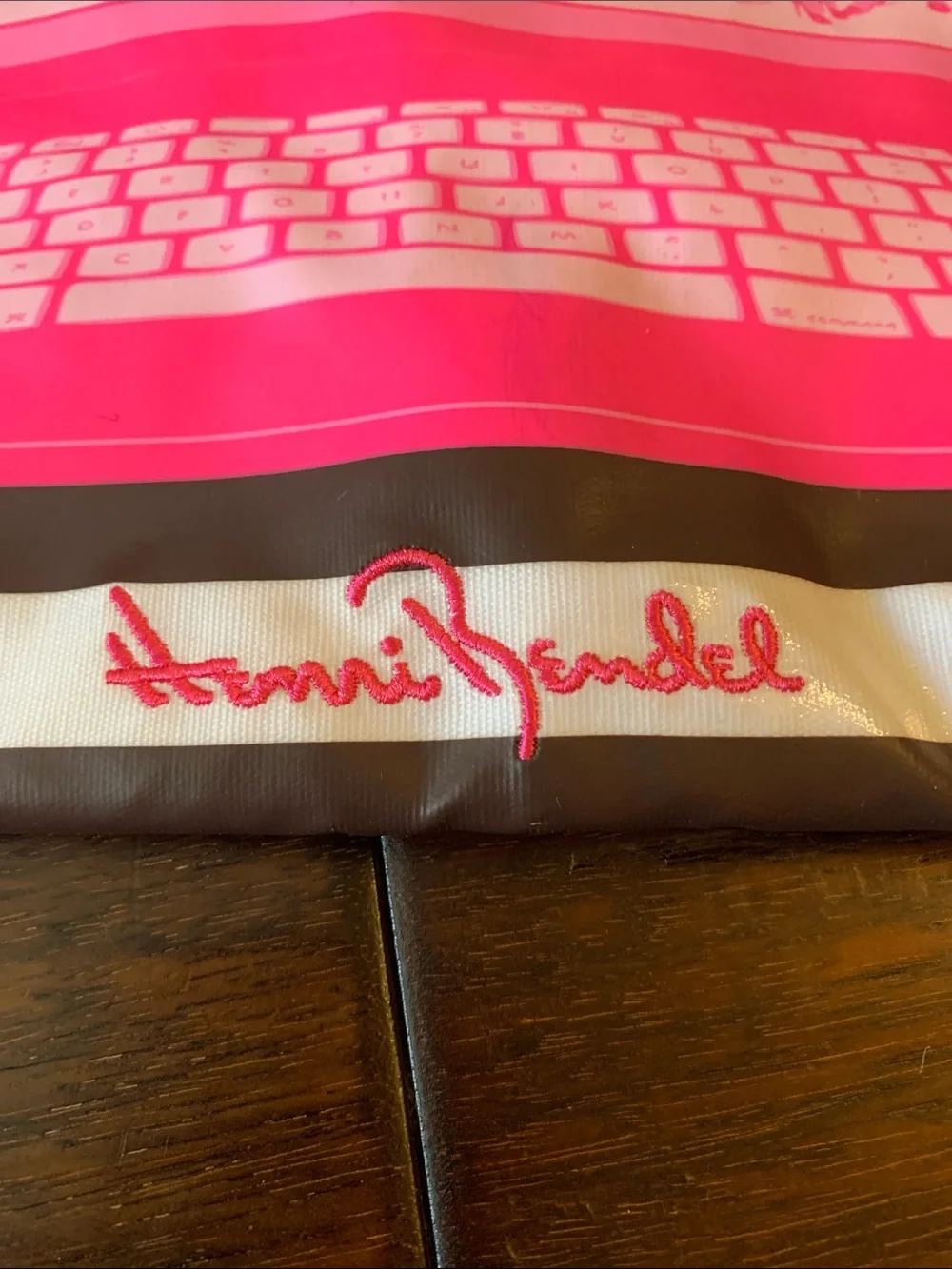 henri bendel Black & White Striped Tablet Sleeve with Hot Pink Laptop Graphic